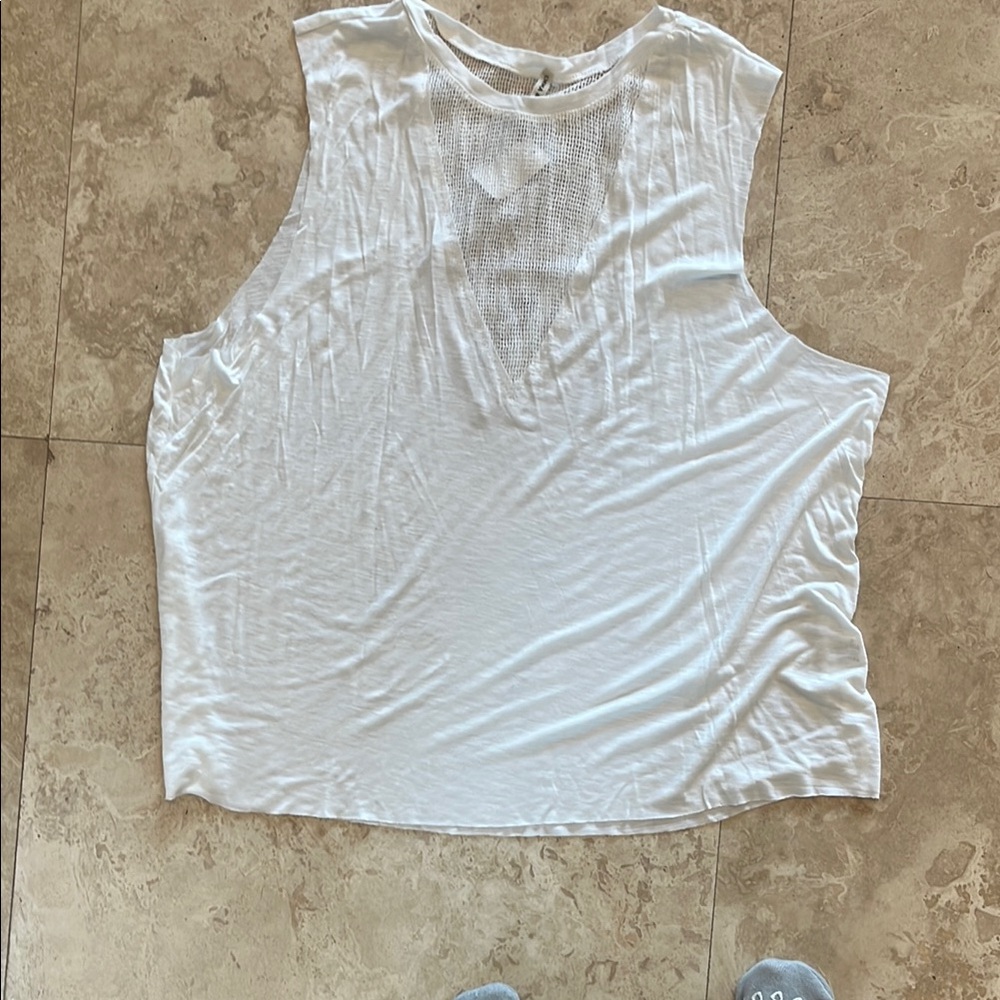 White Mesh Front Sleeveless Women's Top